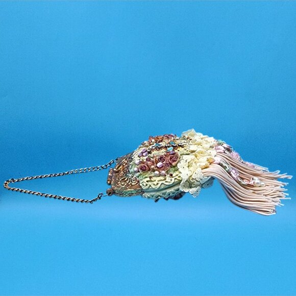 Victorian Purse Ornament Pink Beaded Lace Fringe Vintage Style Christmas v1 - Picture 8 of 9